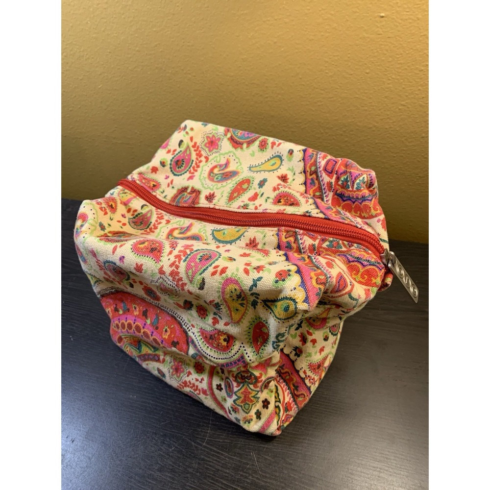 Ore Makeup Bag Multicolored Paisley Floral Boho Canvas Lined 7x9